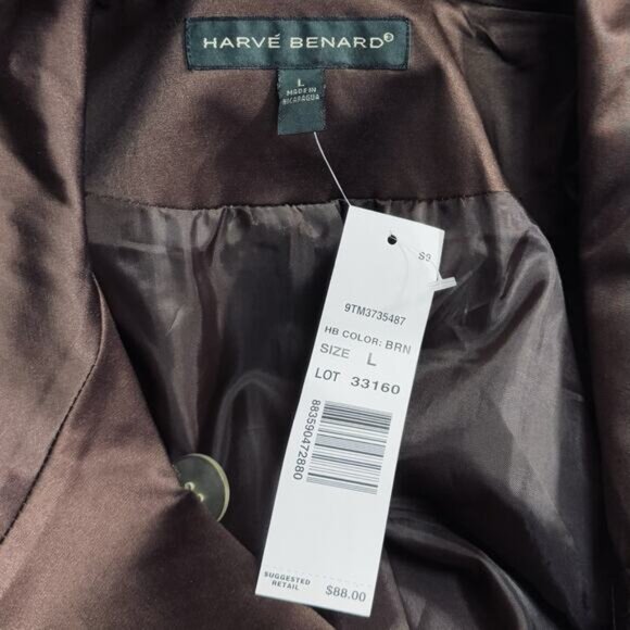 Harve Benard Jacket Women's Large Brown Satin Silky Tie Waist Button Up Blazer - Picture 6 of 9